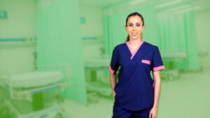 Ambo Azul con vivos rosas